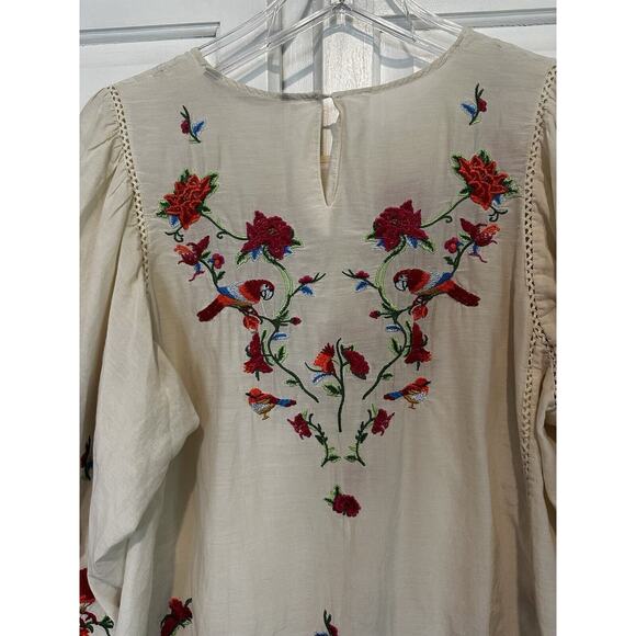 Zara Premium Collection Boho Dress Size XS Embroidered Floral Birds Peasant - Picture 7 of 10